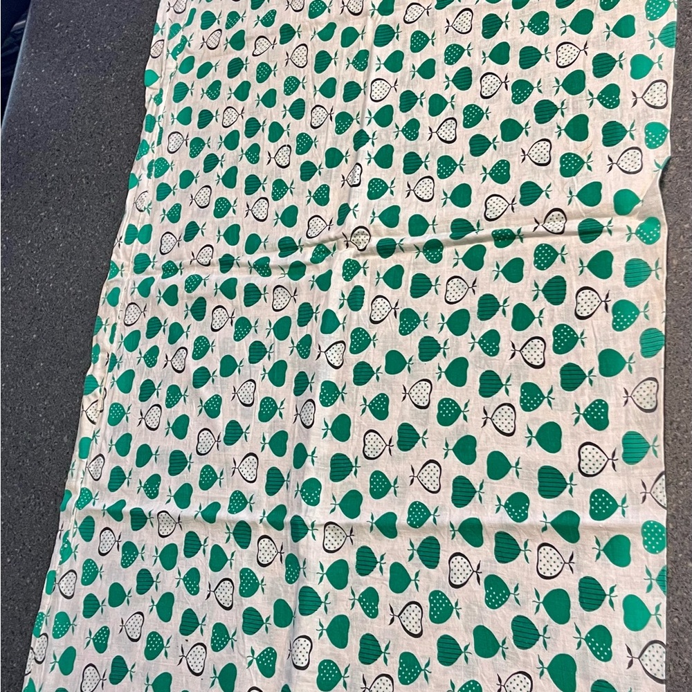Intact 1920’s feed sack fabric green polka dot fruit, near perfect condition